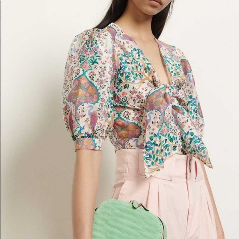 Sandro Iram Linen & Silk Floral Top